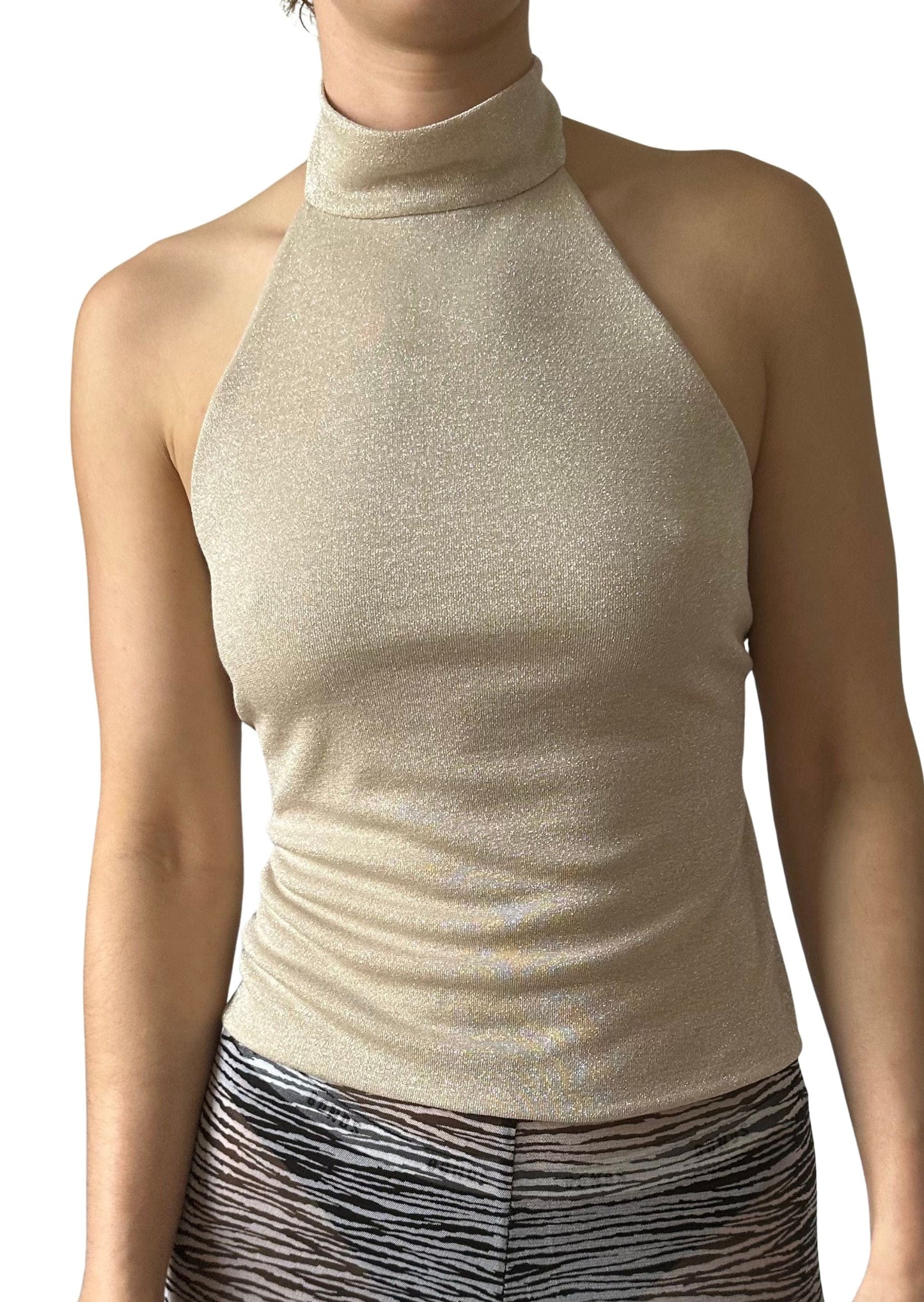 High Neck Halter Backless Top